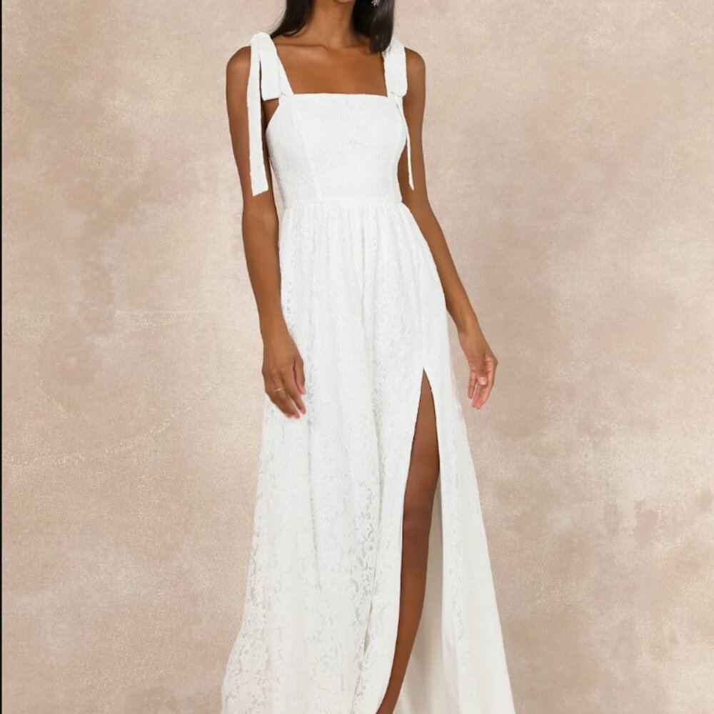 Lulus White Lace Tie-strap Maxi Dress [LENGTH ALTERED for 5'4" HEIGHT]